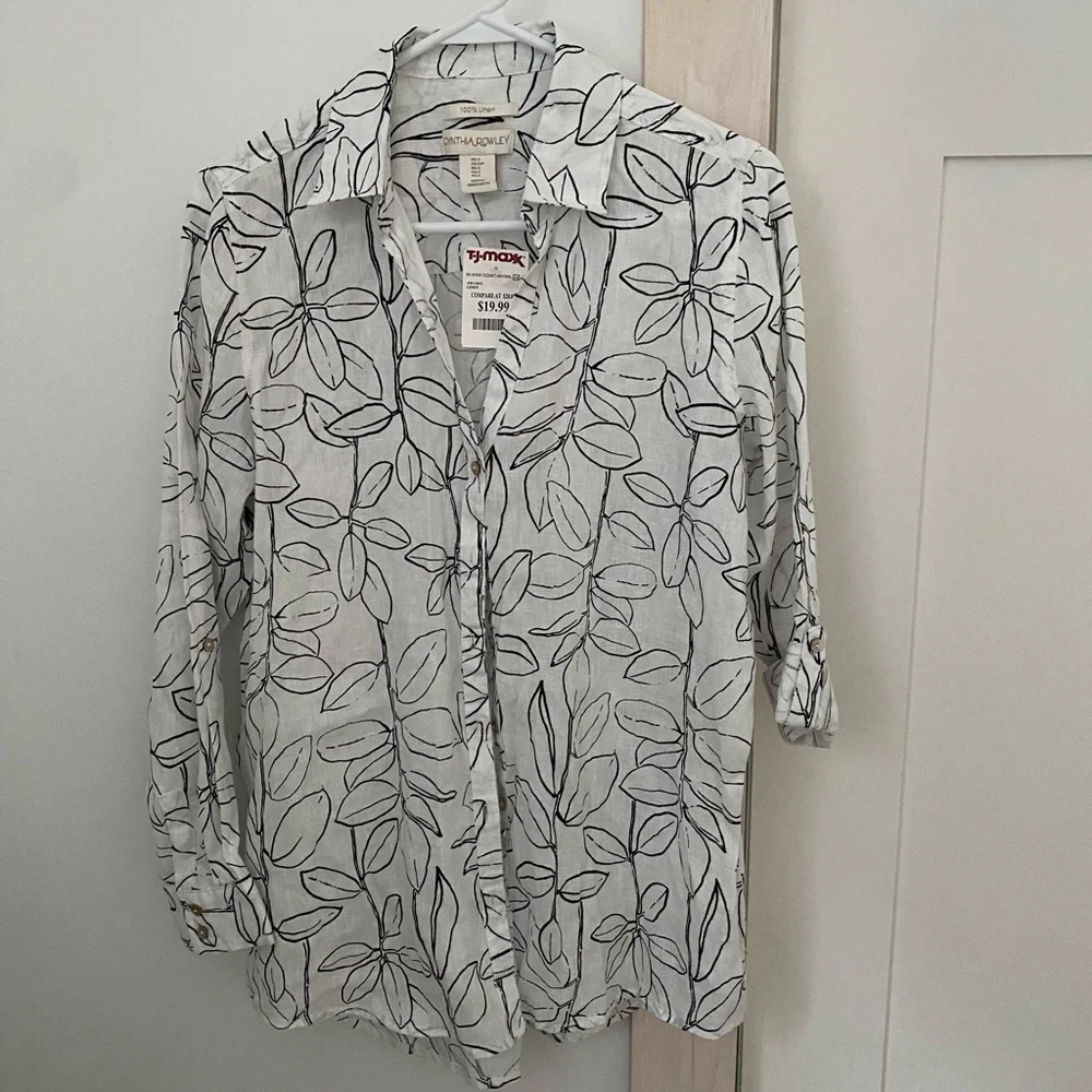 NWT Cynthia Rowley Leaf Print Linen Shirt Sz. S - Picture 1 of 4